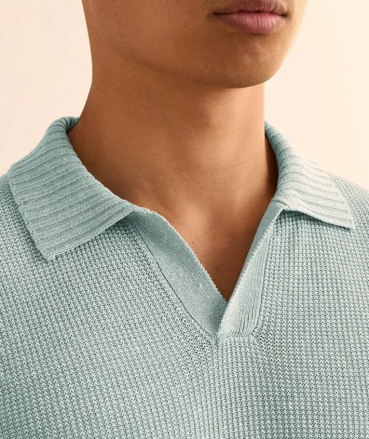 Waffle-Knit Linen-Cotton Knit Polo