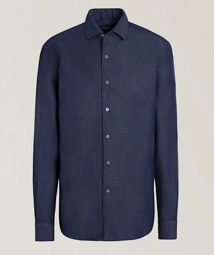 Washed Cotton-Linen Denim Shirt