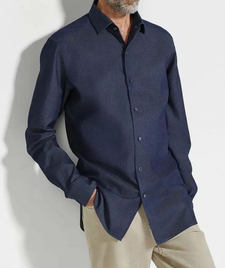 Washed Cotton-Linen Denim Shirt