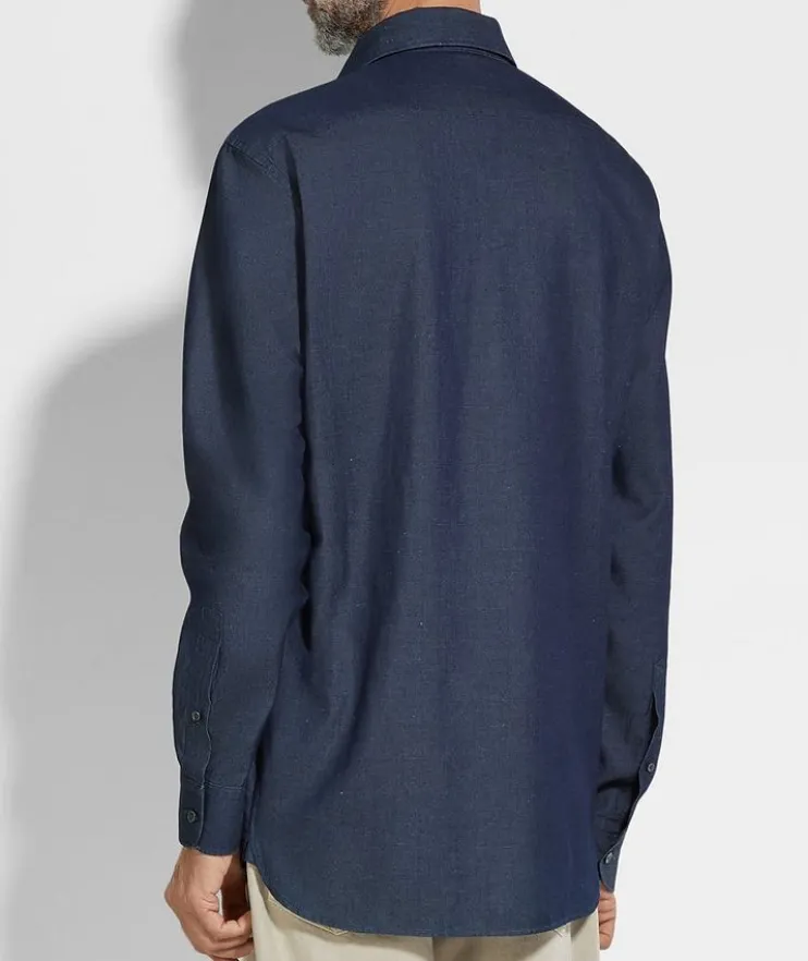 Washed Cotton-Linen Denim Shirt