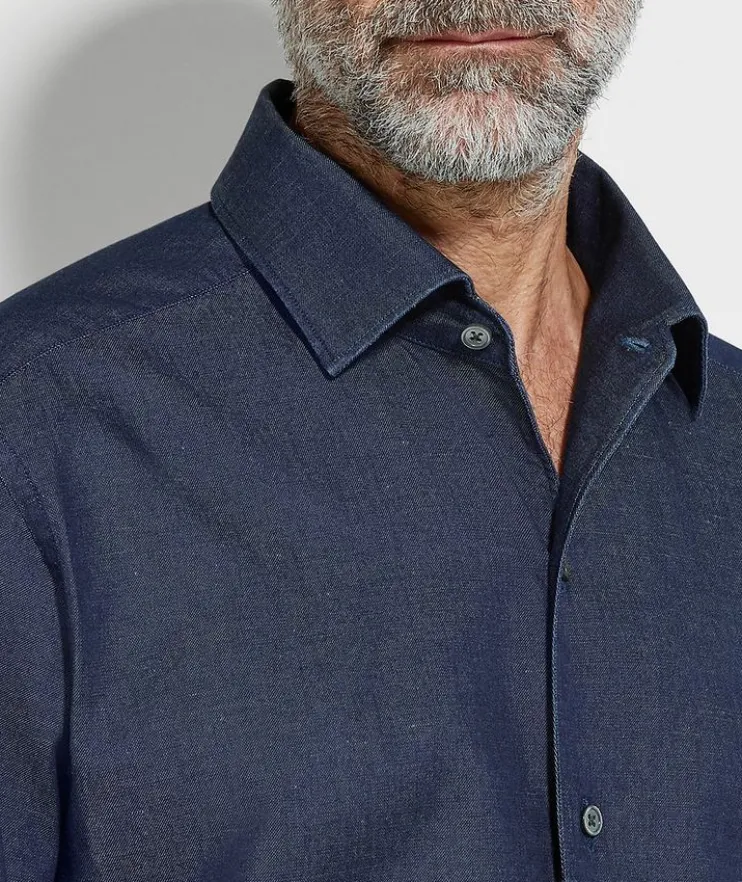 Washed Cotton-Linen Denim Shirt