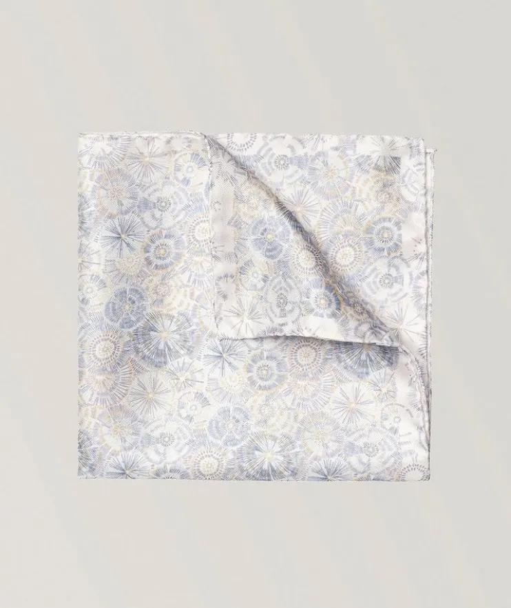 White Motif Silk Pocket Square