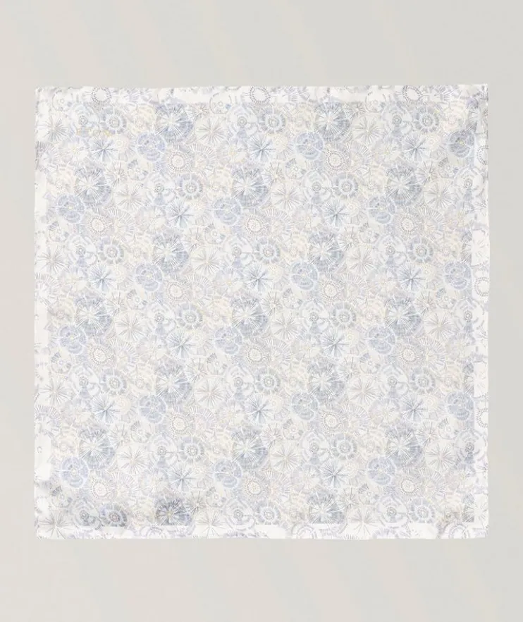 White Motif Silk Pocket Square