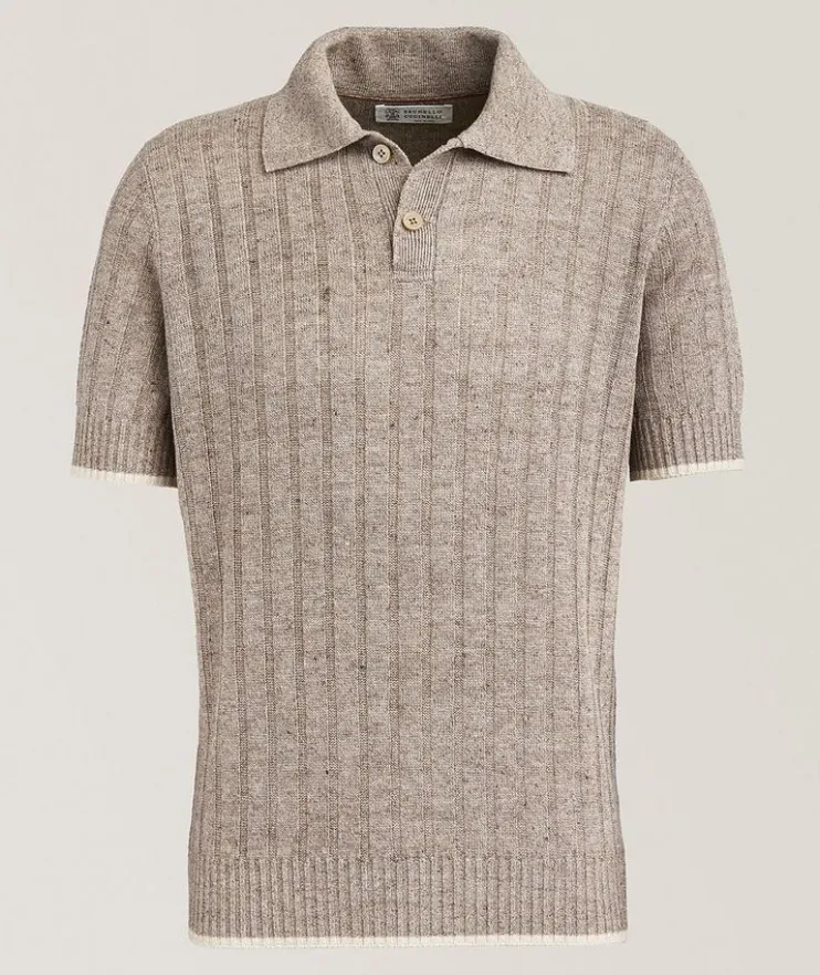 Wide Rib Knit Polo Sweater