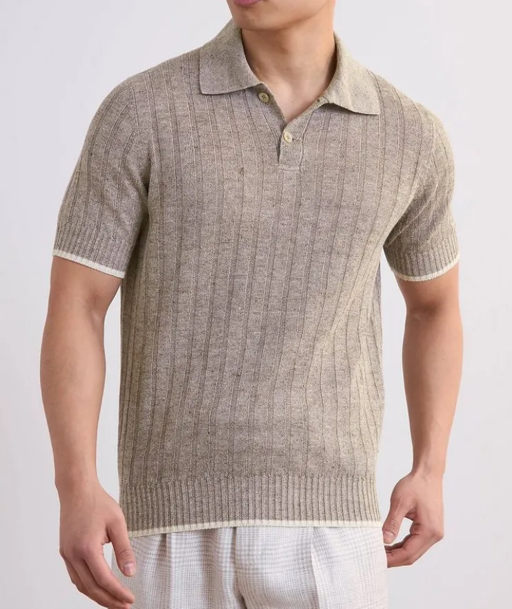 Wide Rib Knit Polo Sweater