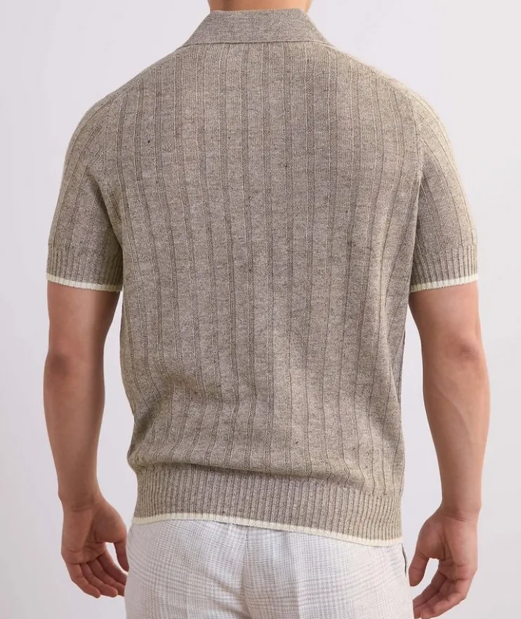 Wide Rib Knit Polo Sweater