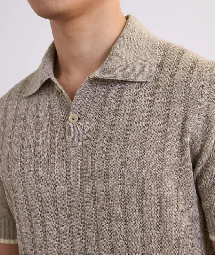 Wide Rib Knit Polo Sweater