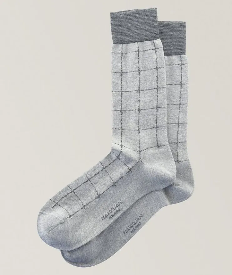 Windowpane Cotton-Blend Socks