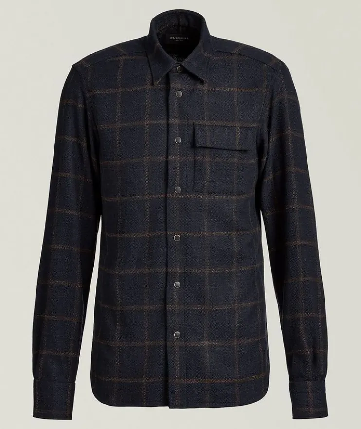 Windowpane Wool-Blend Overshirt