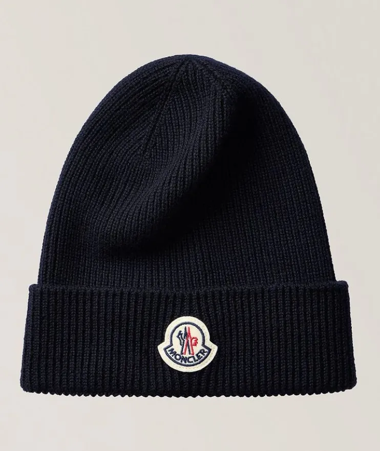 Wool Ribbed Knit Logo Beanie