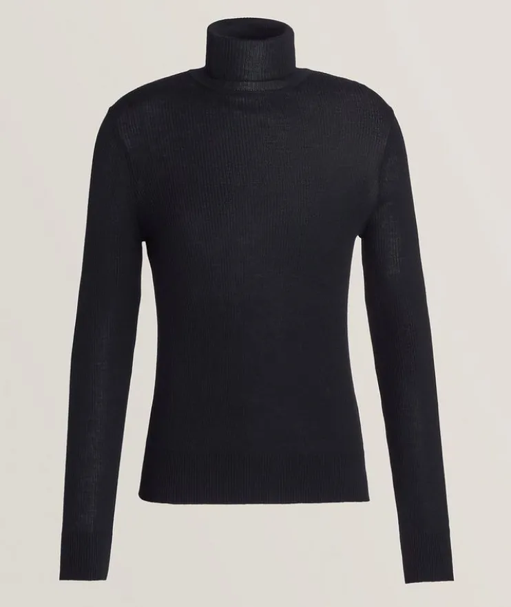 Wool, Silk & Cashmere Ribbed Turtleneck