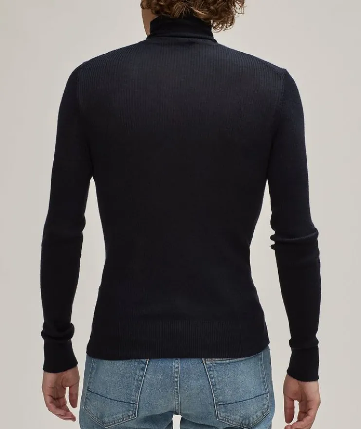 Wool, Silk & Cashmere Ribbed Turtleneck