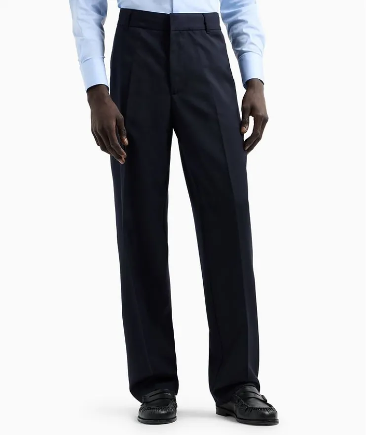 Wool-Blend Twill Flat Front Dress Pants