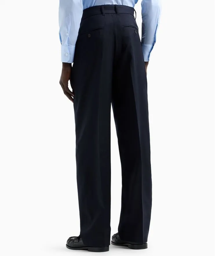 Wool-Blend Twill Flat Front Dress Pants