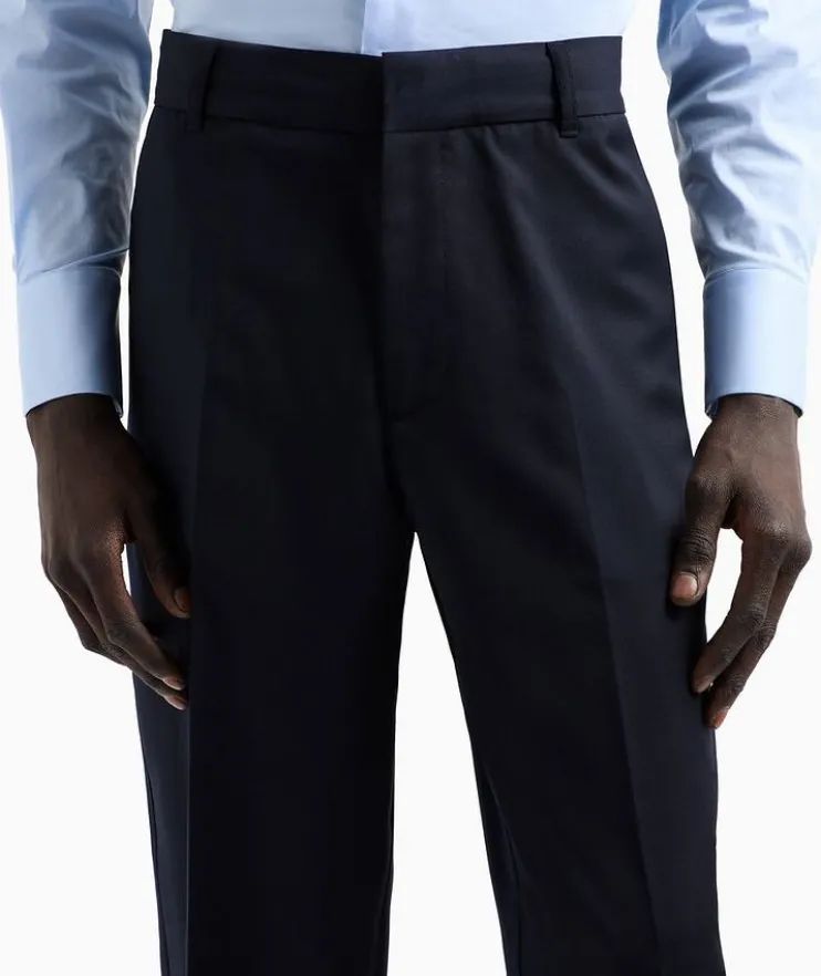 Wool-Blend Twill Flat Front Dress Pants