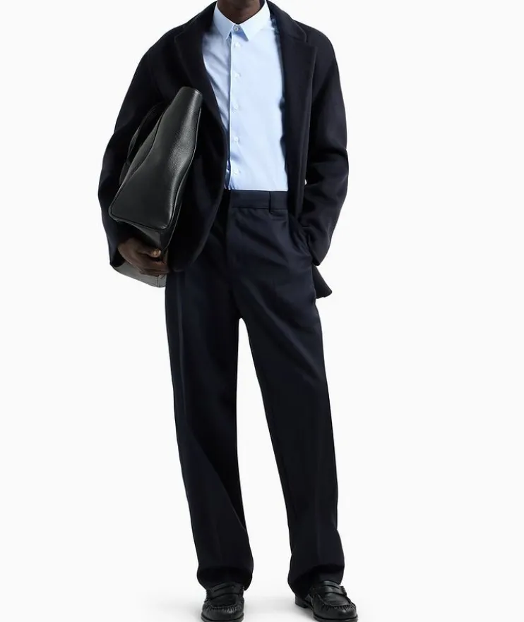 Wool-Blend Twill Flat Front Dress Pants