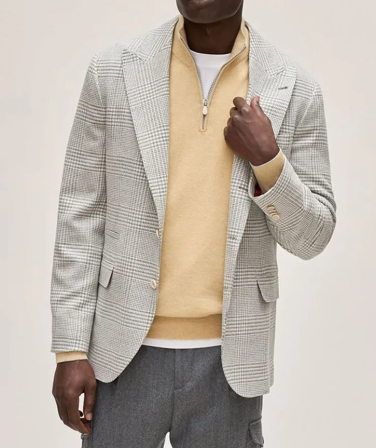Wool-Cashmere Blend Prince of Wales Check Sport Jacket