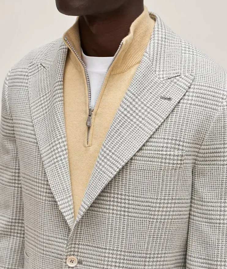 Wool-Cashmere Blend Prince of Wales Check Sport Jacket