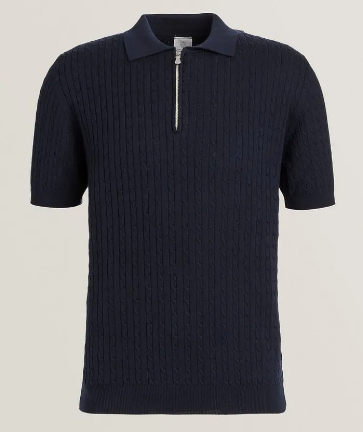 Wool-Silk Cable Knit Polo