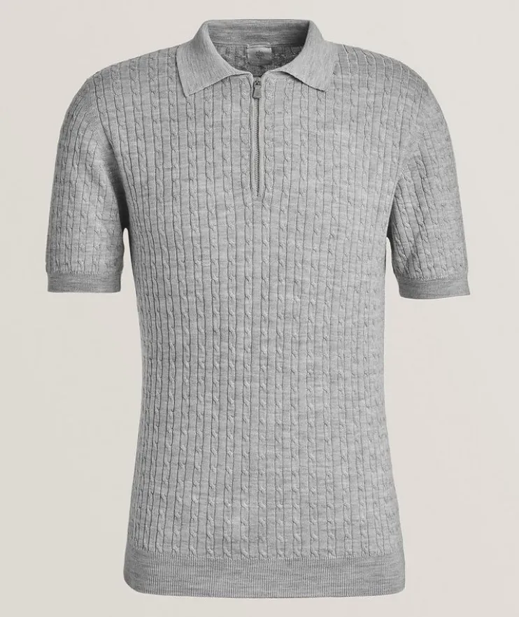 Wool-Silk Cable Knit Polo