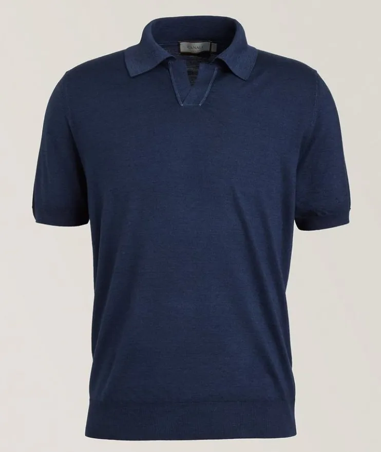 Wool-Silk Open Collar Polo