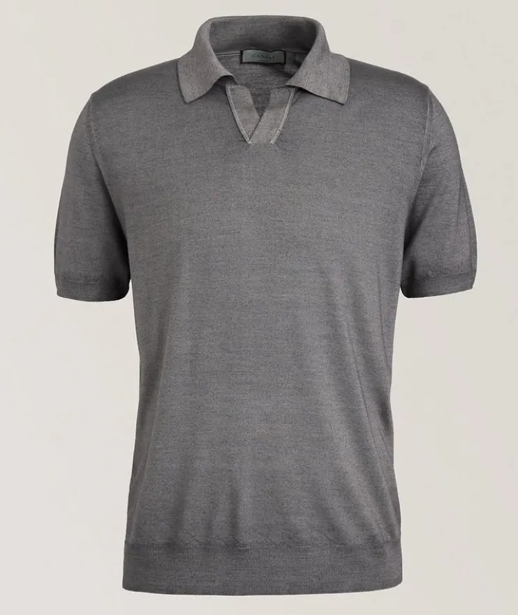 Wool-Silk Open Collar Polo
