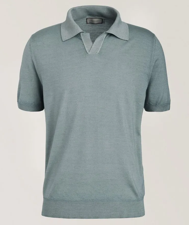 Wool-Silk Open Collar Polo