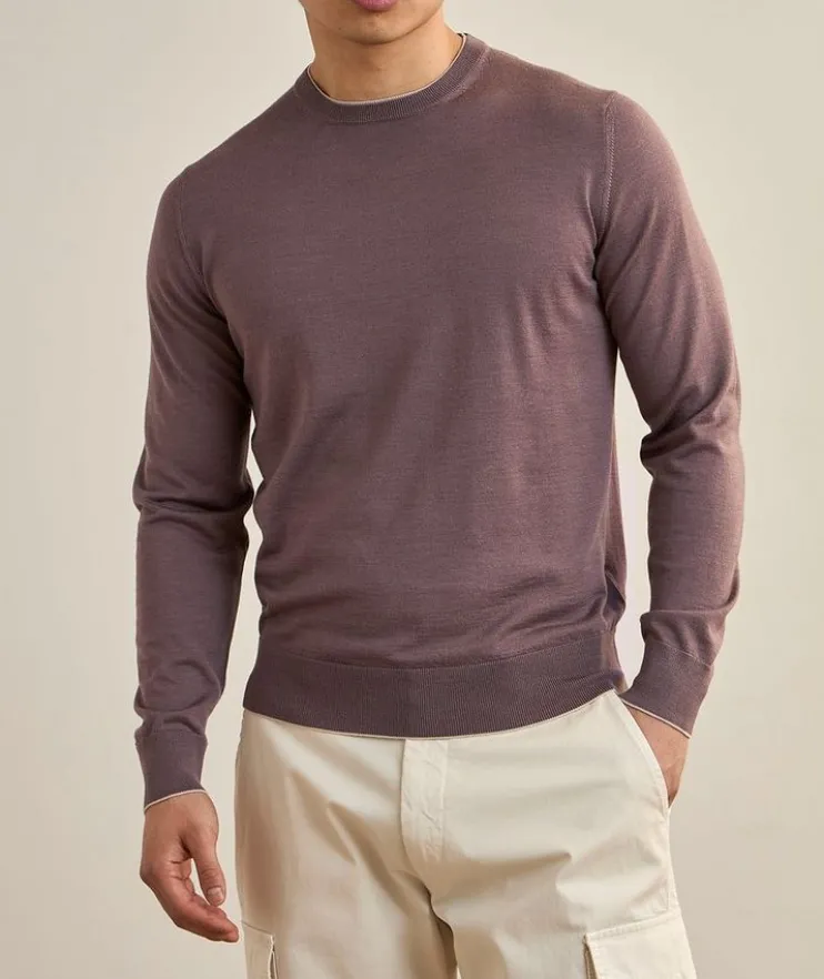 Wool-Silk Tipped Crewneck Sweater