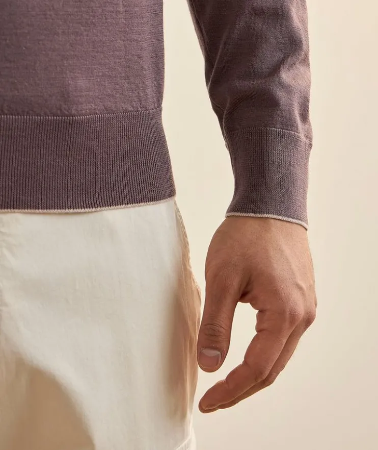 Wool-Silk Tipped Crewneck Sweater