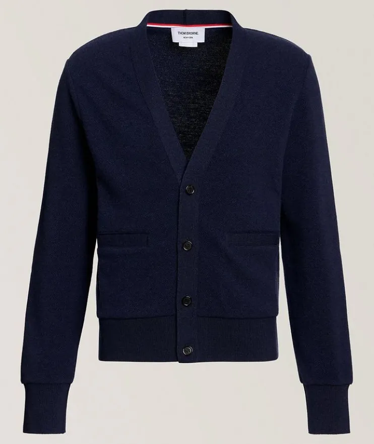 Wool-Silk-Cashmere Piqué Cardigan