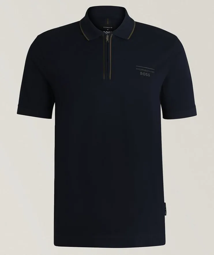 X Porsche Stretch-Cotton Zip Polo