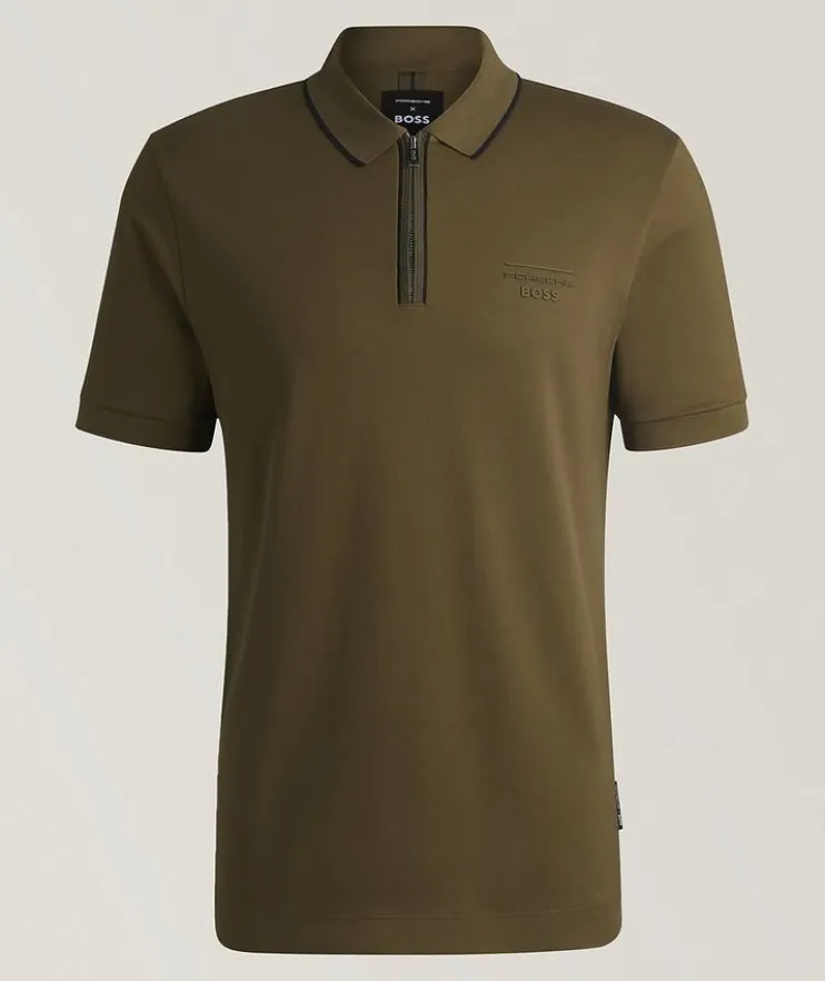 X Porsche Stretch-Cotton Zip Polo