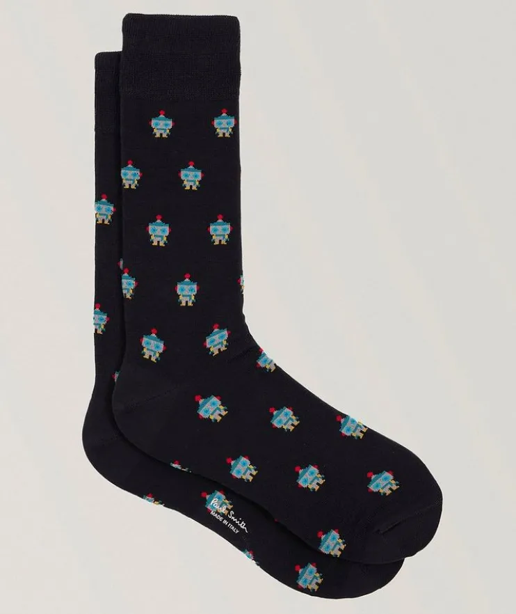 Yen Robot Stretch-Cotton Crew Socks