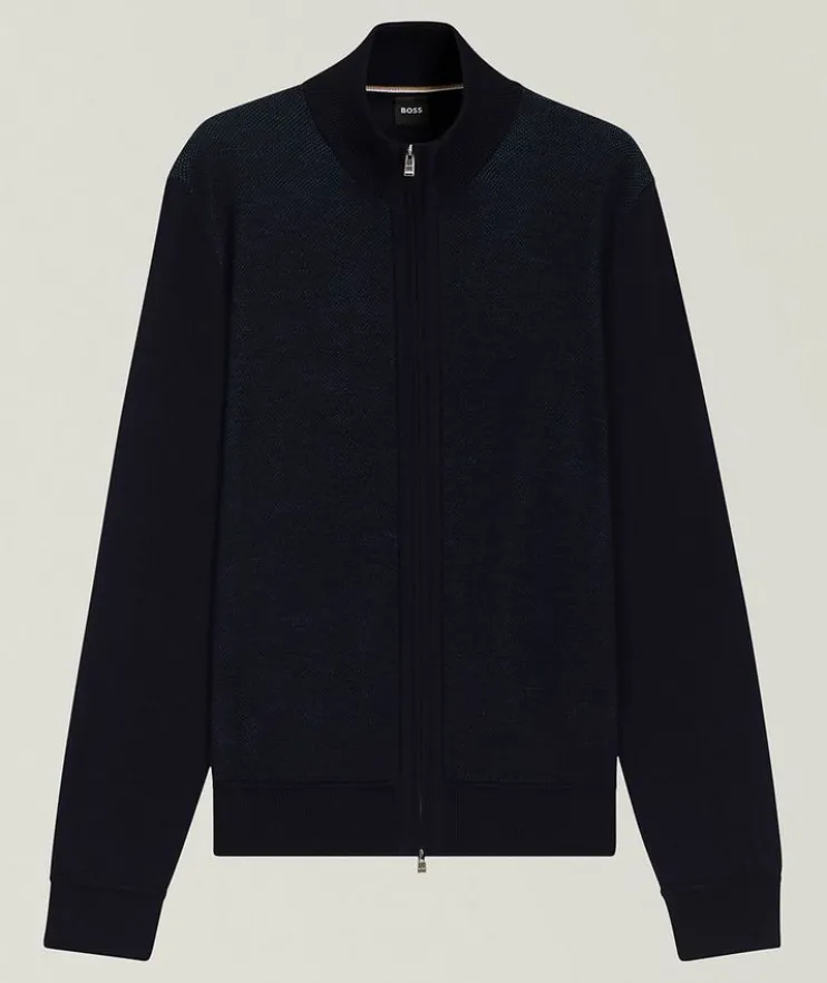 Zip-Up Wool Knit Cardigan