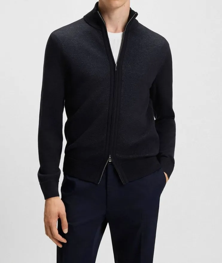 Zip-Up Wool Knit Cardigan