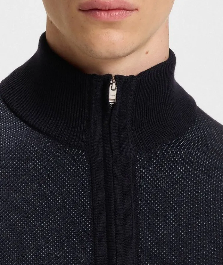 Zip-Up Wool Knit Cardigan